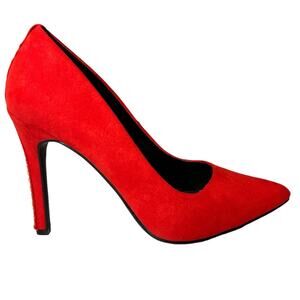 Anne Michelle Women's Size‎ 7.5 Heels Red Suede Gold Studded Pumps NWOB (Defect)